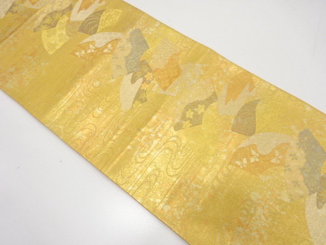 アンティーク　本金箔地紙に蝶・花模様織出し袋帯（材料）